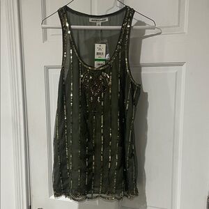 Andrew Charles Olive Sequin Tank Top
